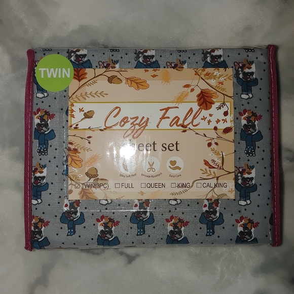 French bulldog boston terrier fall leaves twin sheet set pillowcase bedding - Picture 2 of 6